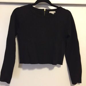 Club Monaco leather-trimmed wool crop-top sweater